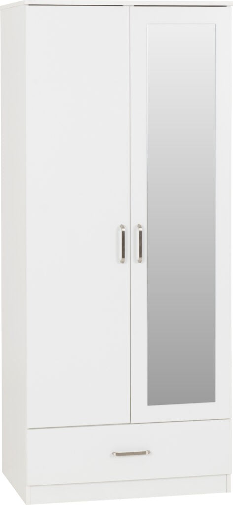 Dakota 2 Door 1 Drawer Mirrored Wardrobe – White