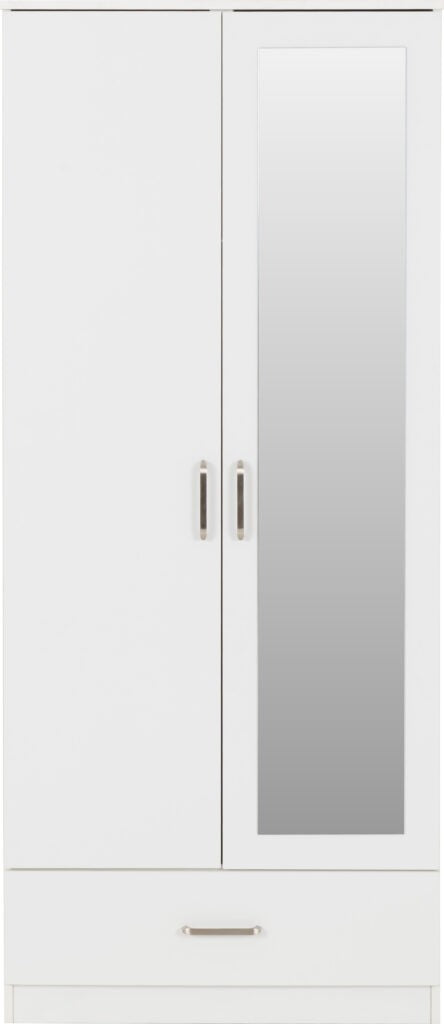 Dakota 2 Door 1 Drawer Mirrored Wardrobe – White