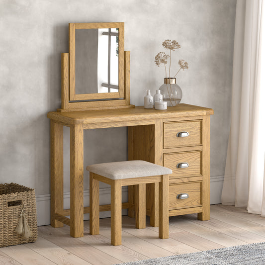 Dorchester Oak Dressing Table, Stool & Vanity Mirror