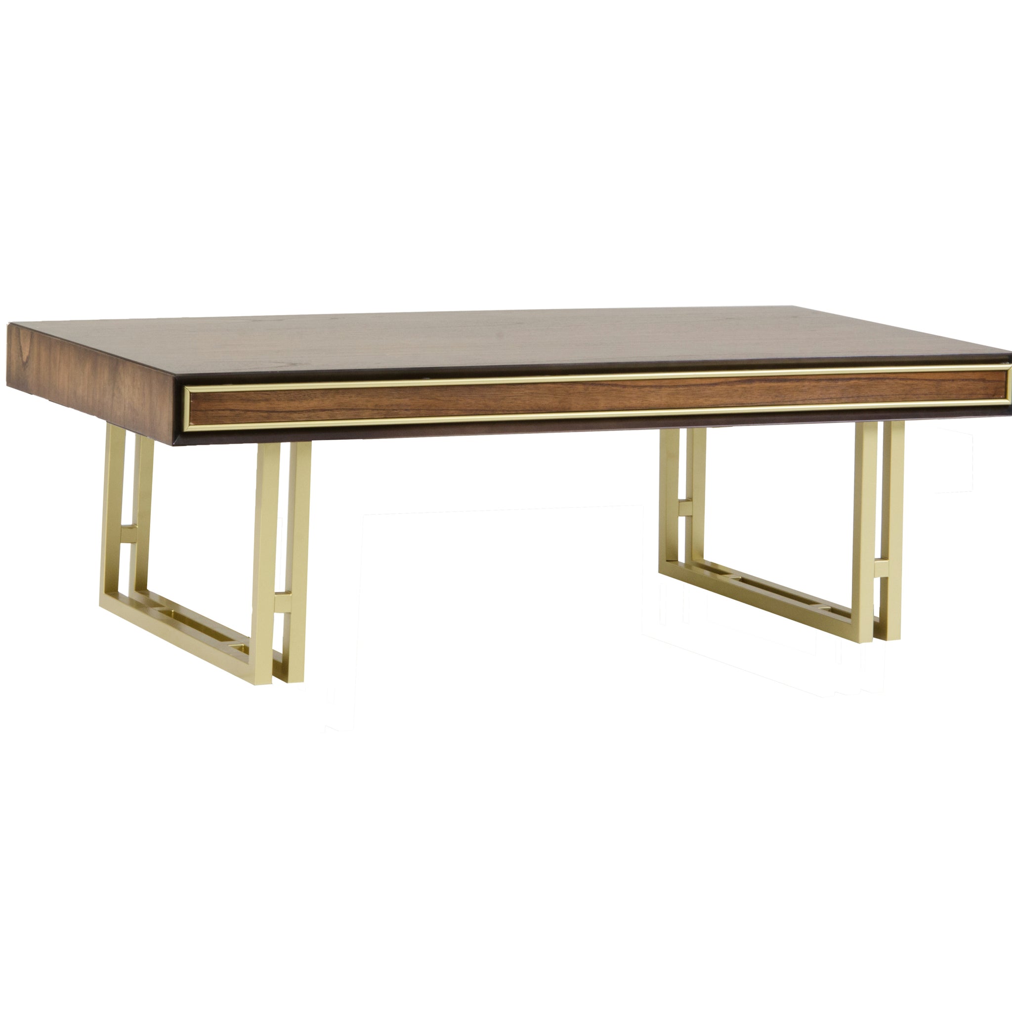 Dubai Coffee Table – Walnut Finish with Gold Accents