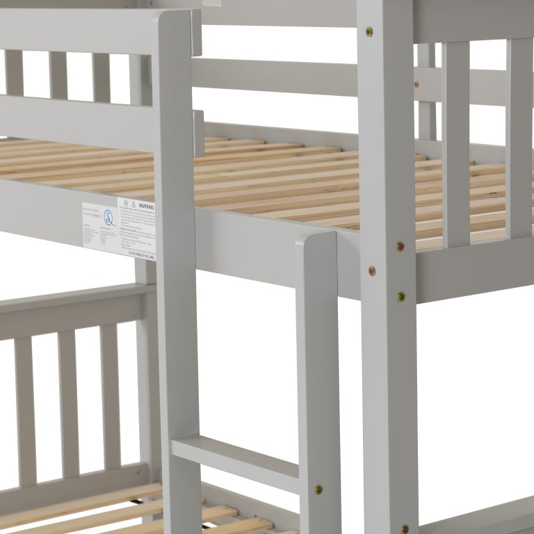 Erin grey bunk bed with wooden slats on a white background