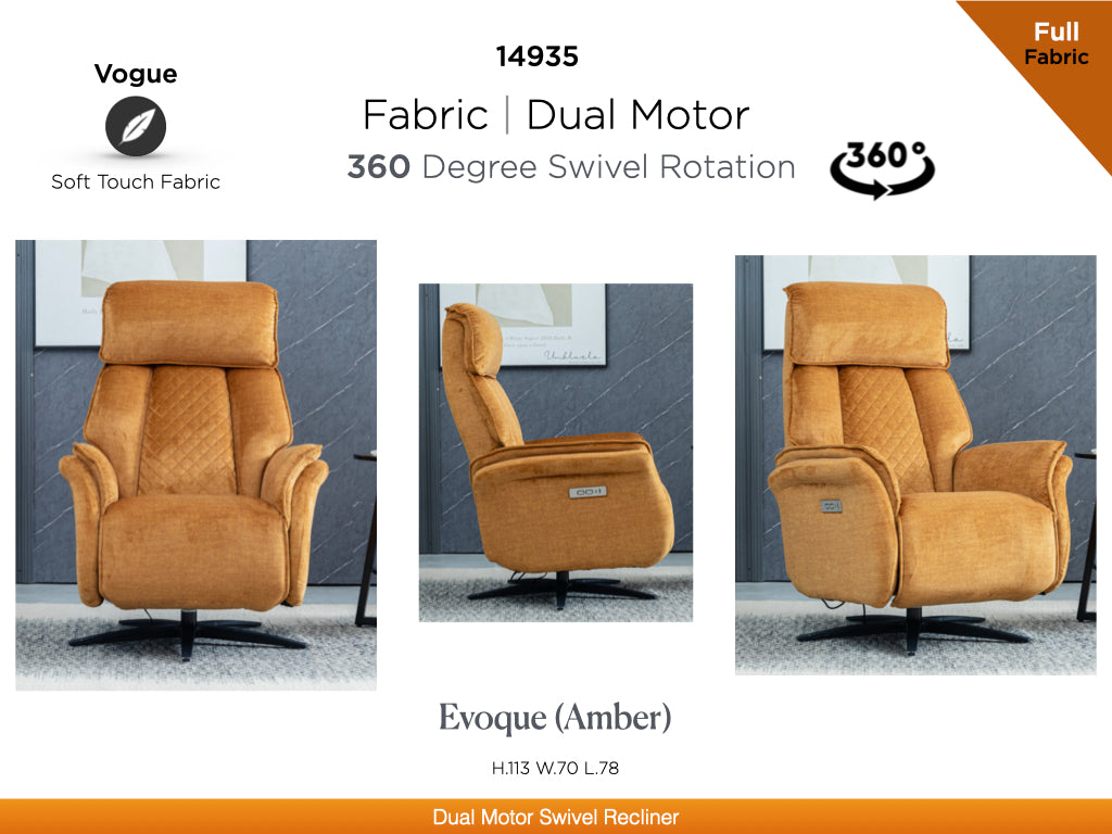 Evoque Swivel Electric Dual Motor Armchair - Amber.