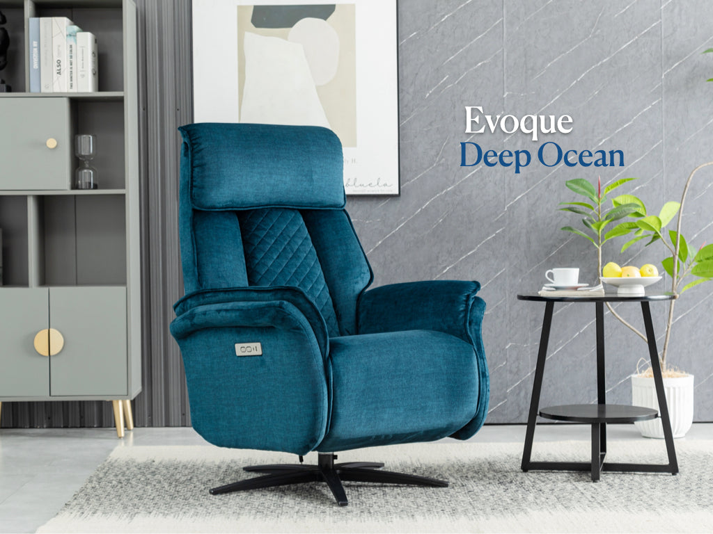 Evoque Swivel Electric Dual Motor Armchair - Ocean Blue