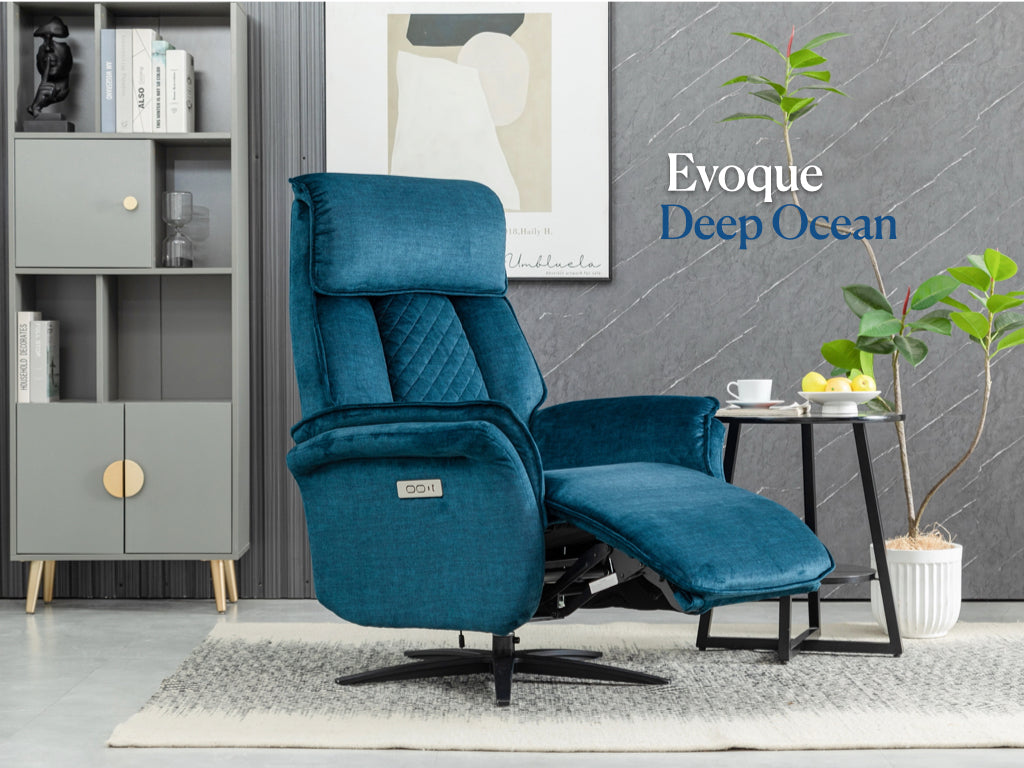 Evoque Swivel Electric Dual Motor Armchair - Ocean Blue