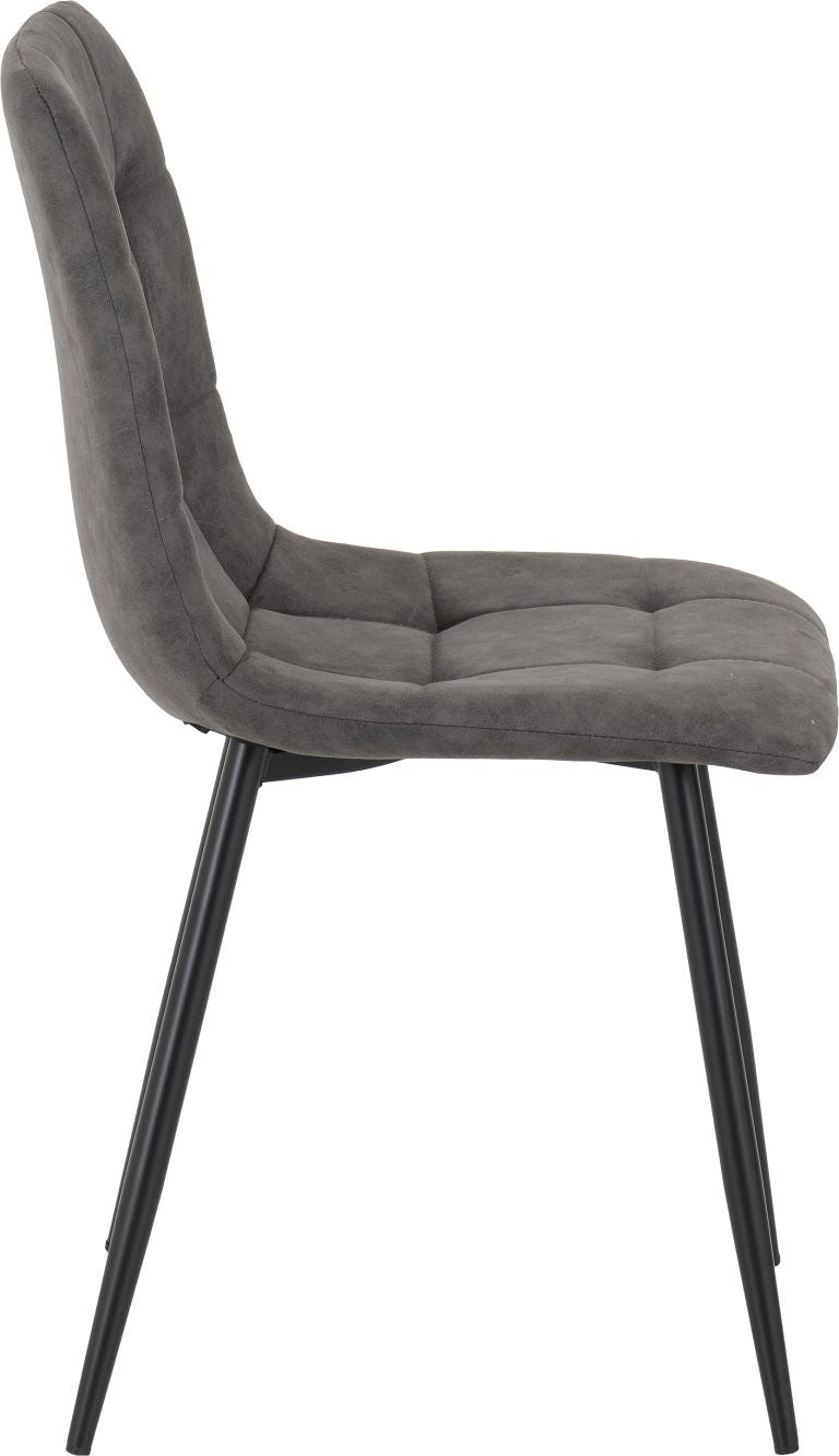 Fenton Dining Set With 4 Chairs- White Marble Stone Effect Table & Dark Grey Suede Fabric Chairs