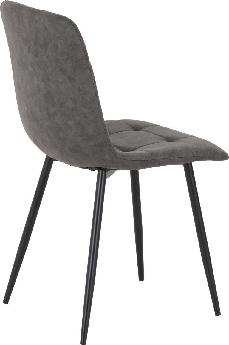 Fenton Dining Set With 4 Chairs- White Marble Stone Effect Table & Dark Grey Suede Fabric Chairs