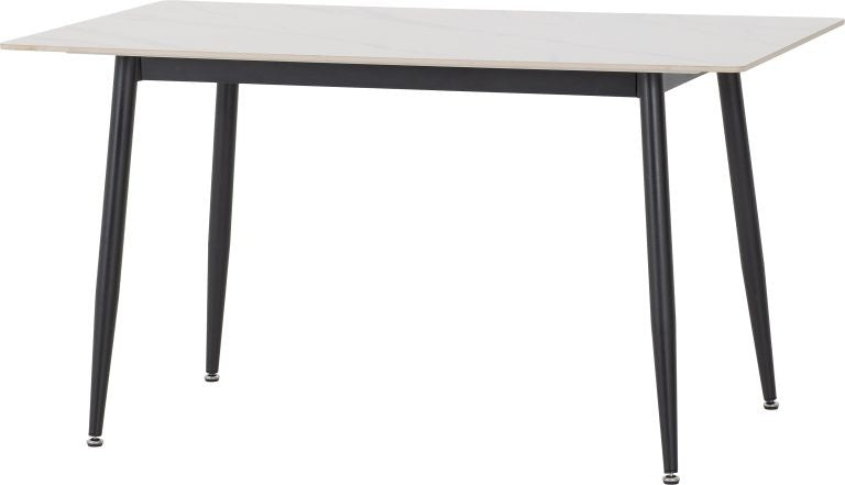 Fenton Dining Set With 4 Chairs- White Marble Stone Effect Table & Dark Grey Suede Fabric Chairs
