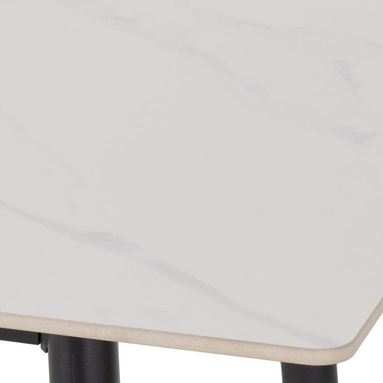 Fenton Dining Set With 4 Chairs- White Marble Stone Effect Table & Dark Grey Suede Fabric Chairs