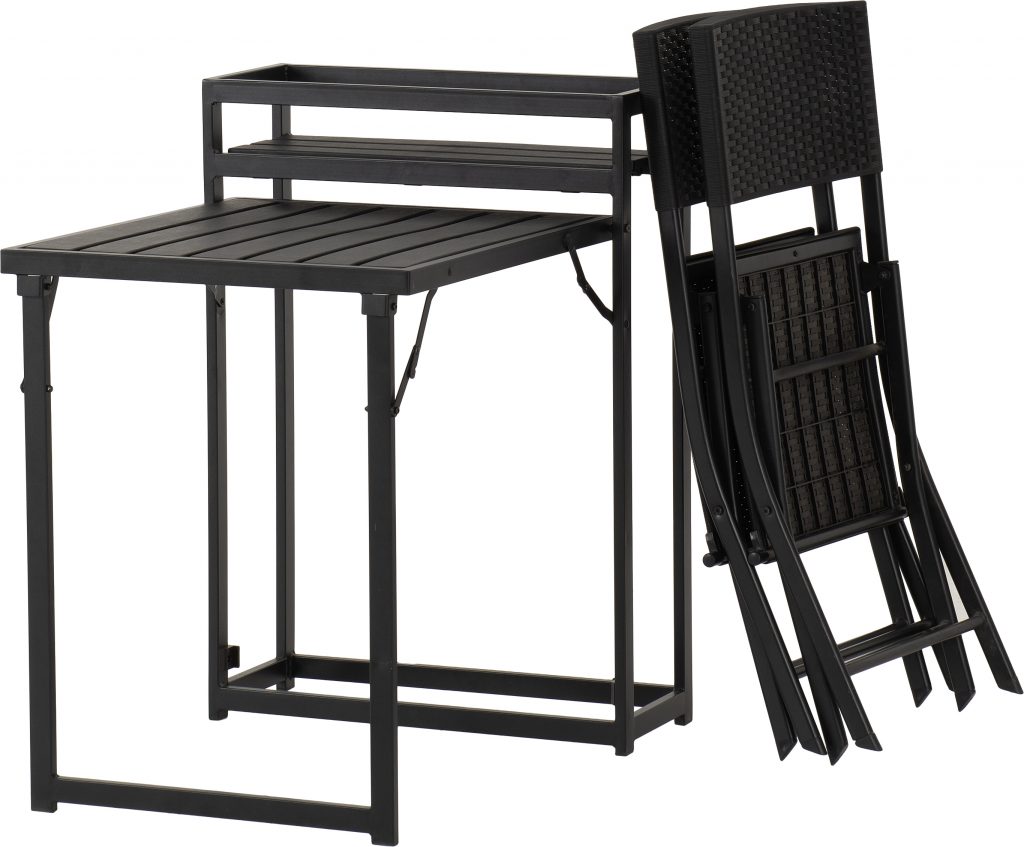 Black outdoor table and chairs set on a white background