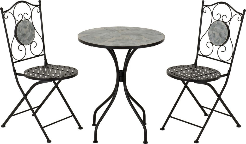Ferne Patio Dining Set - Black/Grey Leaf