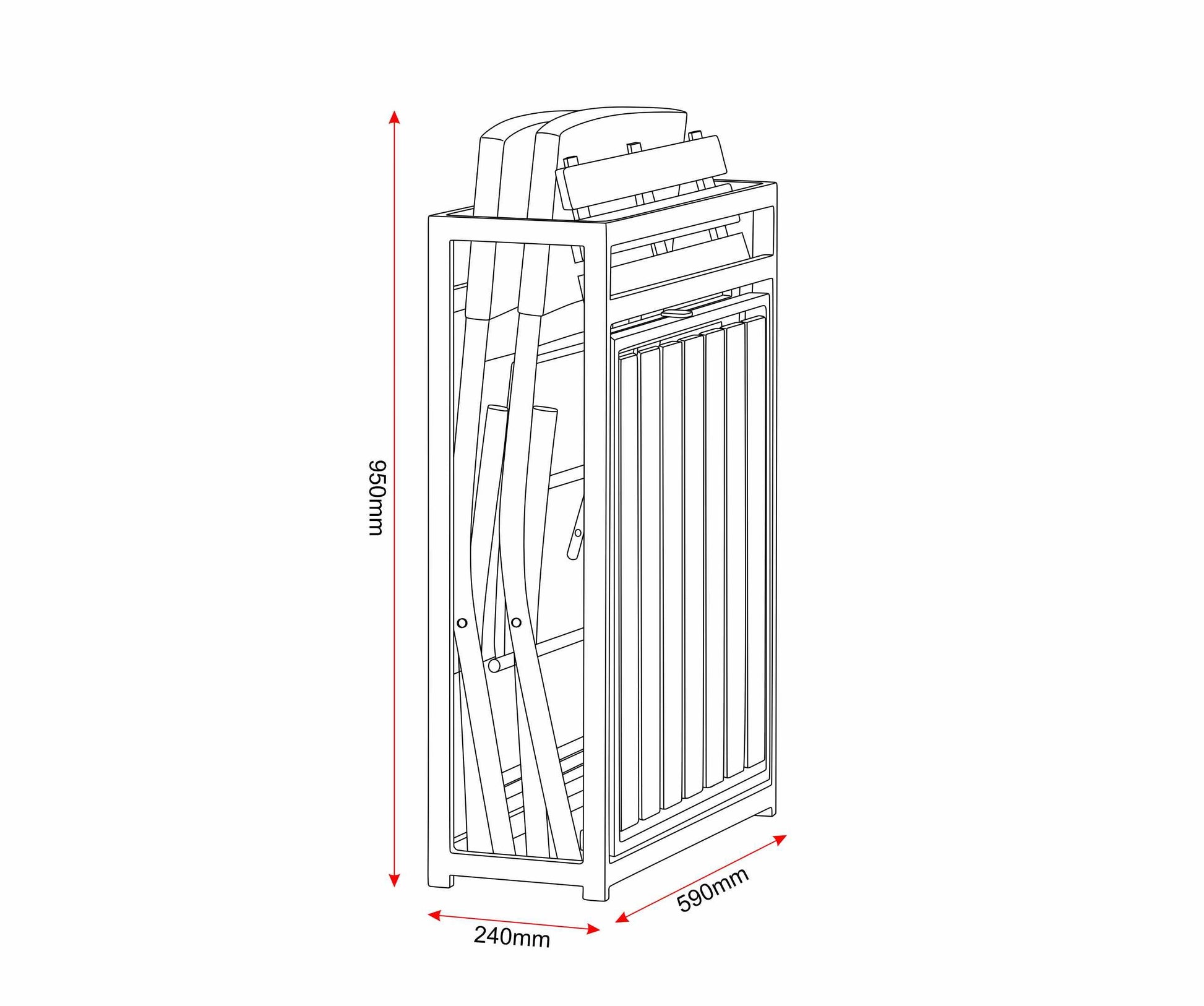 Line drawing of the dining table with dimensions indicated