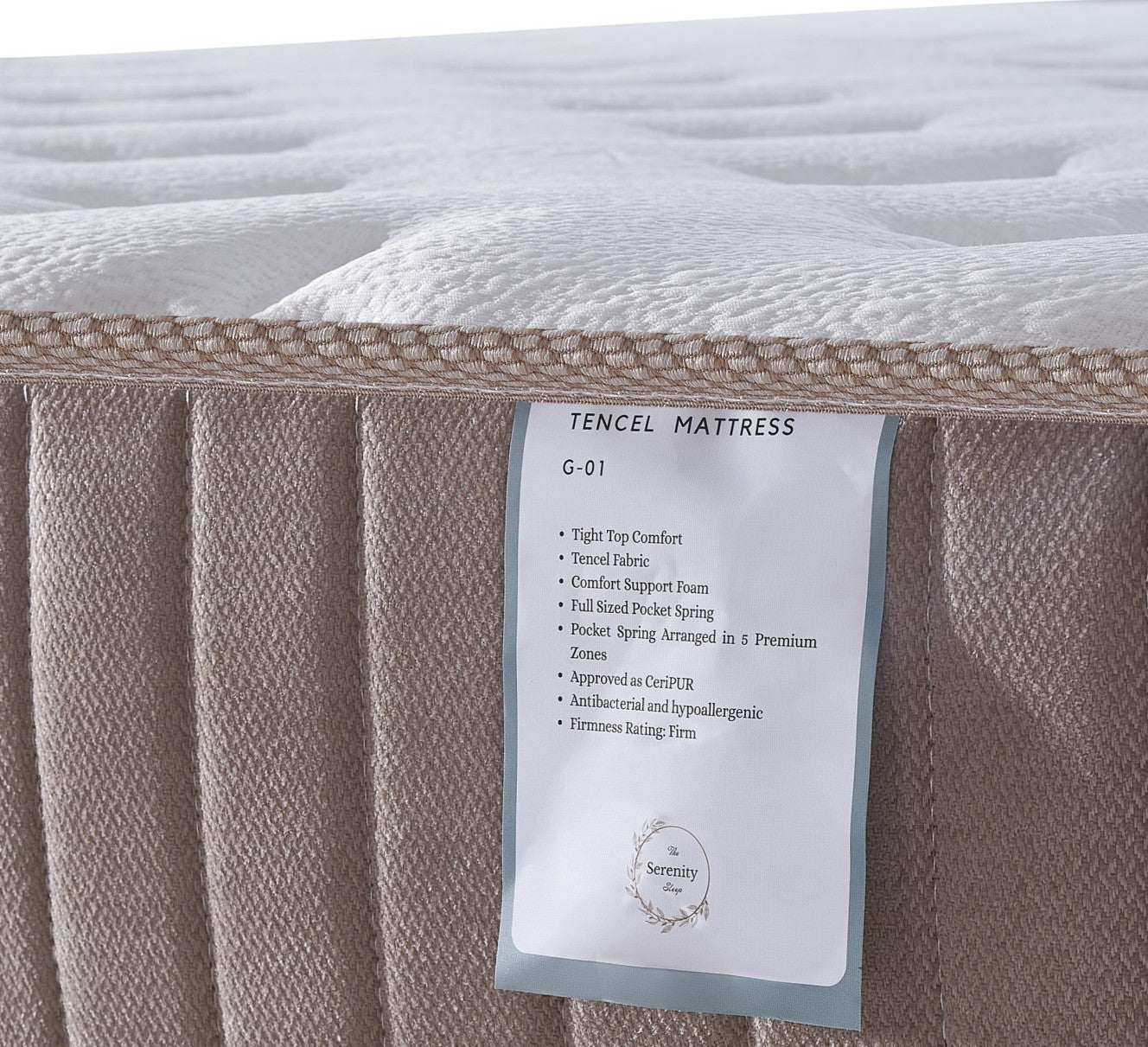 G01 Mattress close up of the label
