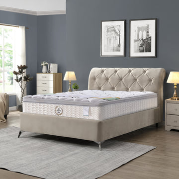 G05 Paradise Mattress, mattress on an upholstered bed in a bedroom