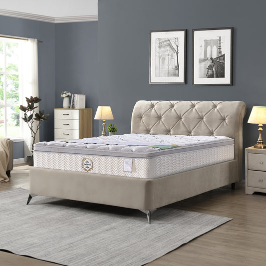 G05 Paradise Mattress, mattress on an upholstered bed in a bedroom