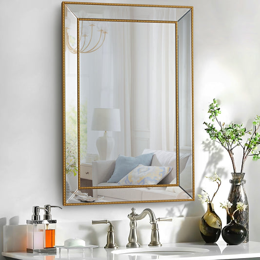 GD009 Beaded Gold Frame Mirror