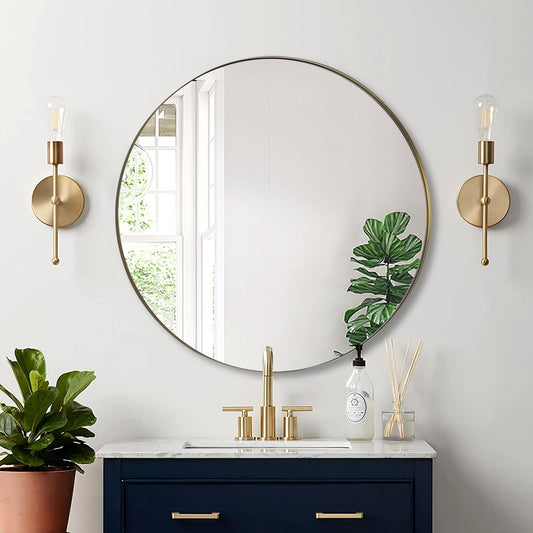 GD010 Round Gold Trim Mirror
