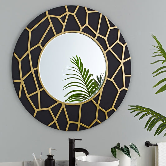 GD011 Black & Gold Round Web Mirror