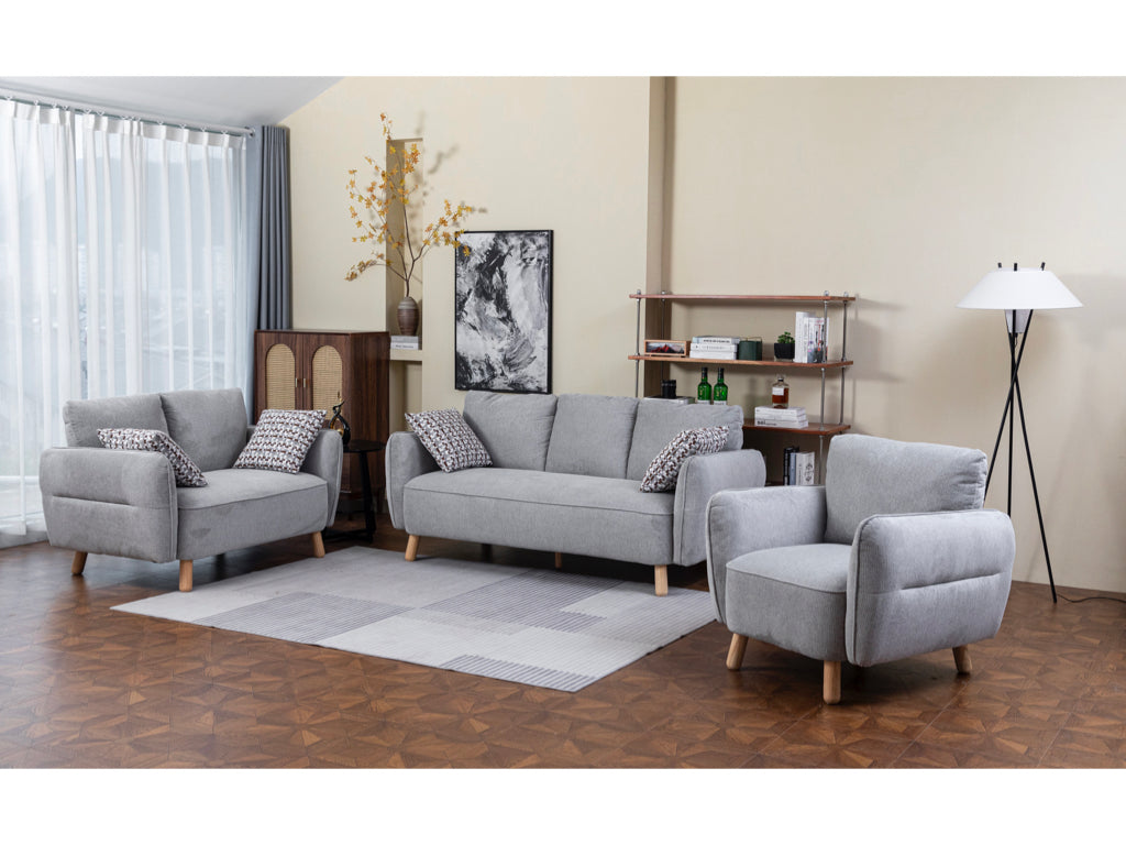 Georgia 3+1+1 Sofa Suite Fixed- Light Grey