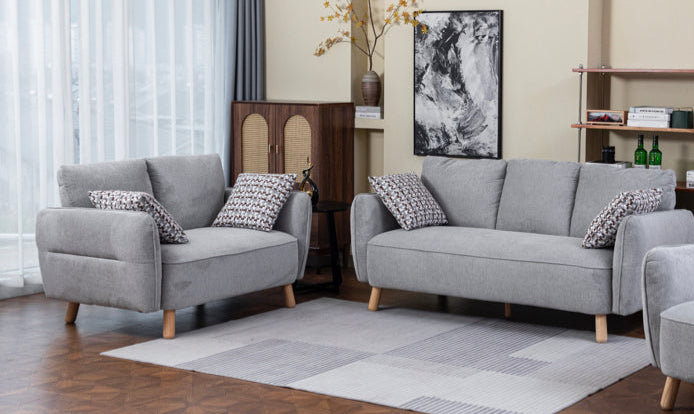 Georgia 3+2 Sofa Suite Fixed- Light Grey