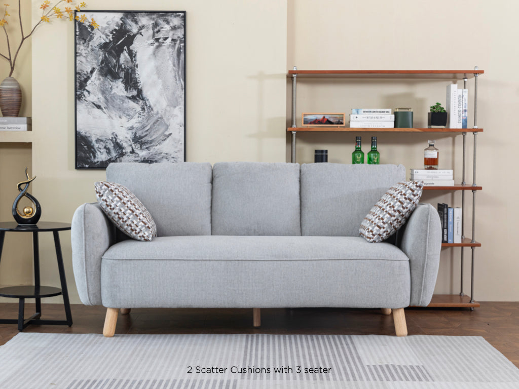 Georgia 3 Seater Fixed Sofa- Light Grey