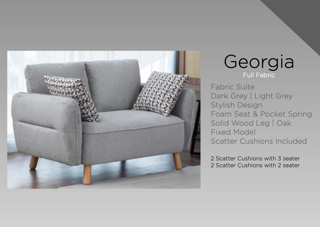 Georgia 3+2 Sofa Suite Fixed- Light Grey