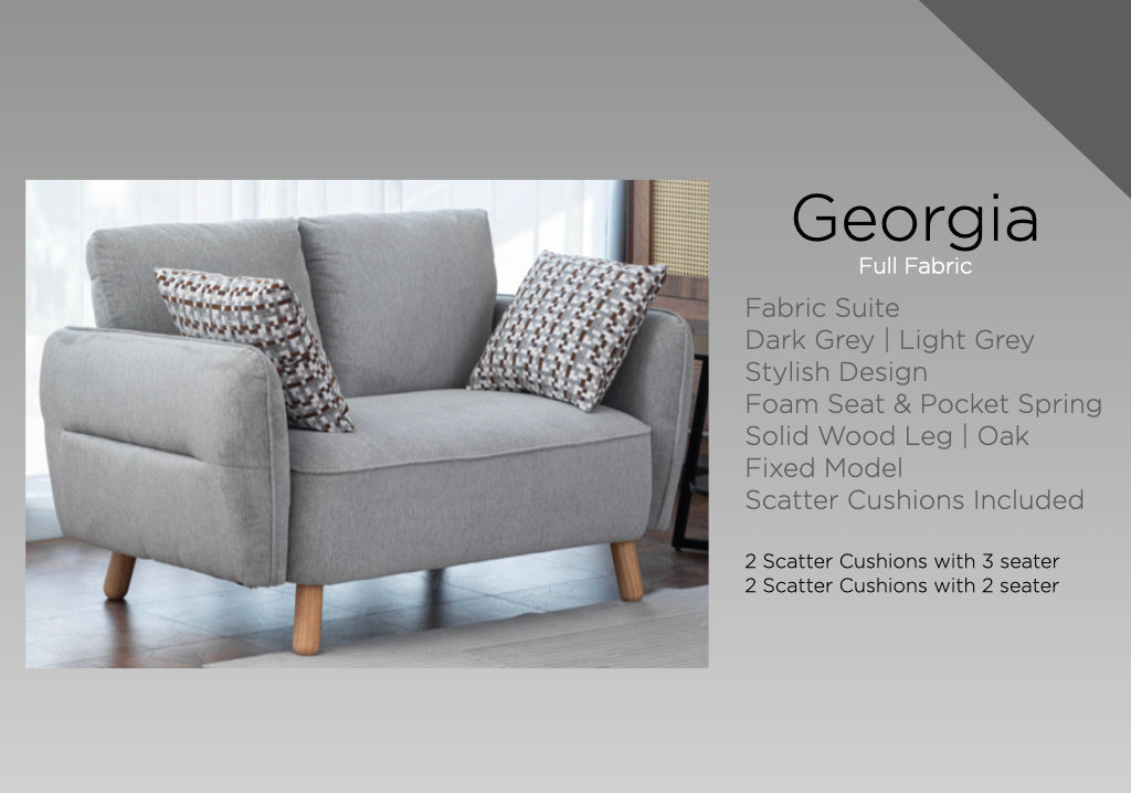 Georgia 2 Seater Fixed Sofa- Light Grey