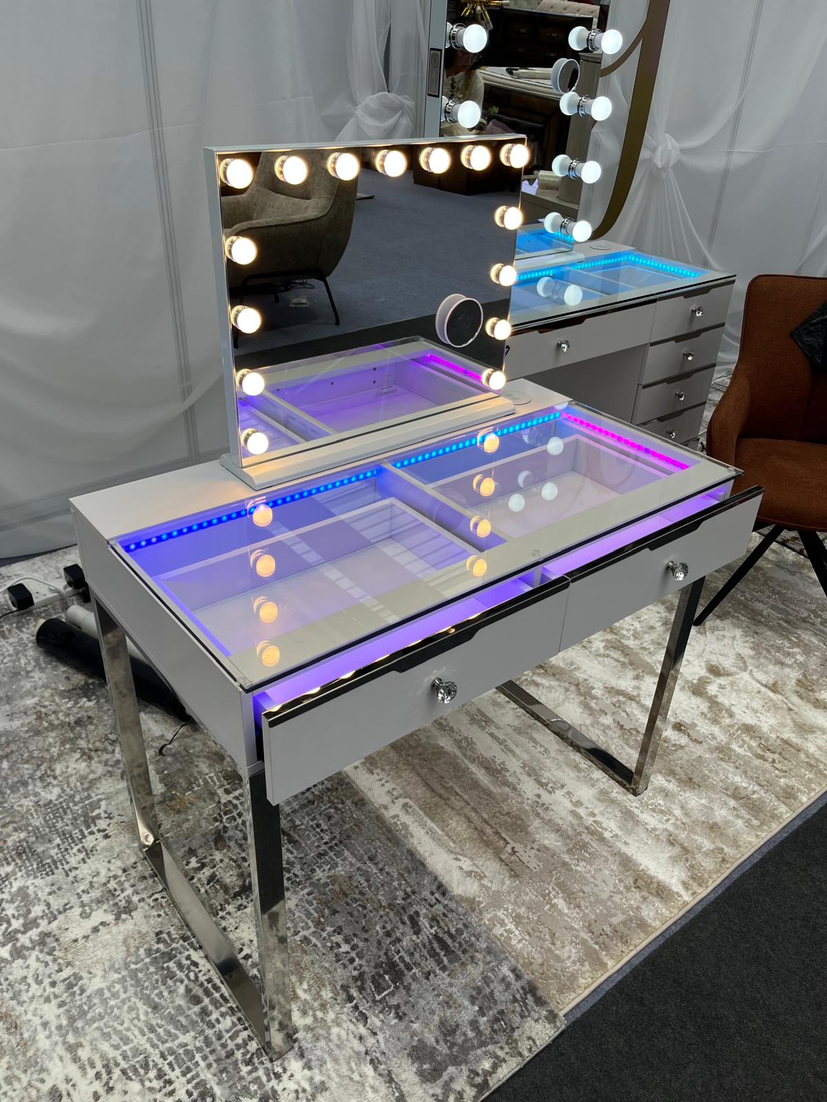 Glam 2 Drawer Vanity Table with Rainbow Led Lights