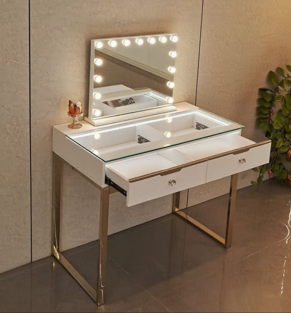 Glam 2 Drawer Vanity Table with Rainbow Led Lights