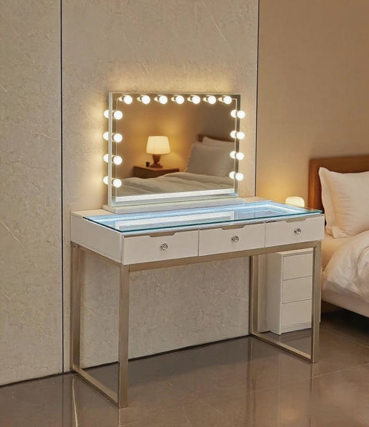Glam 3 Drawer Vanity Table with Rainbow Led Lights