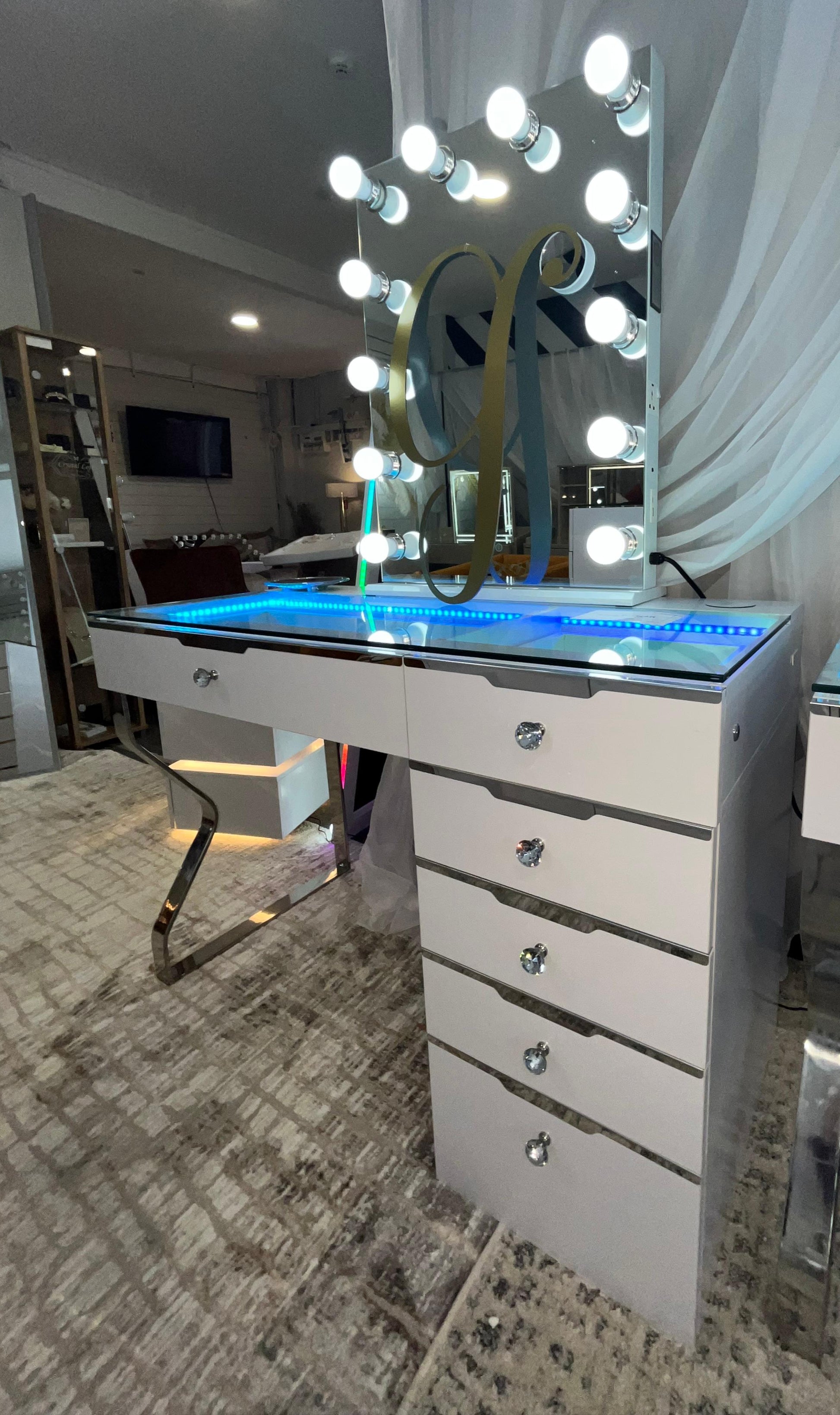 Glam 6 Drawer Vanity Table with Rainbow LED Lights