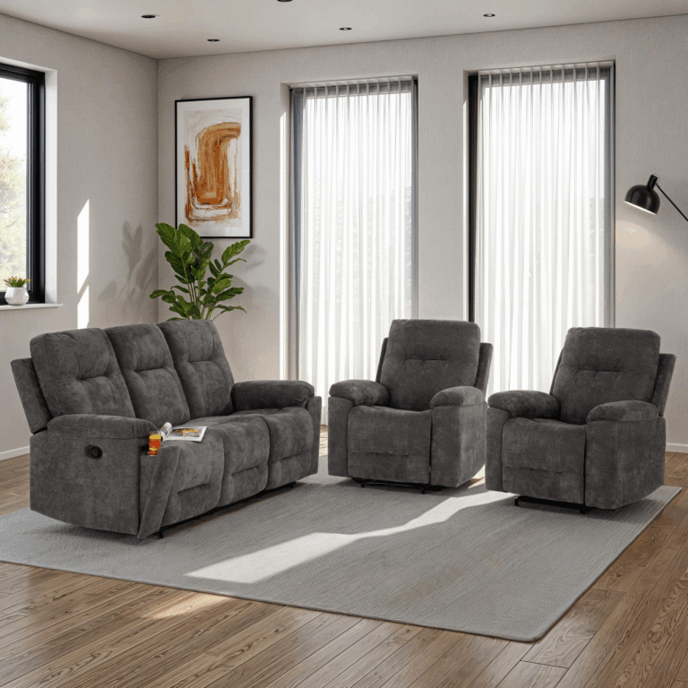 Guildford 3+1+1 Recliner Suite – Grey Fabric
