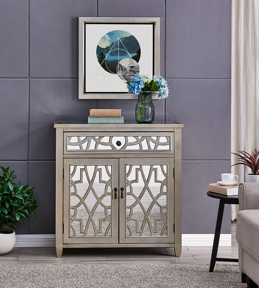 Gallo 2 Doors 1 Drawer Chest – Champagne Finish with Mirrored Panels