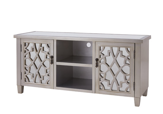 Gallo Mirrored TV Unit - Champagne Finish with Fretwork