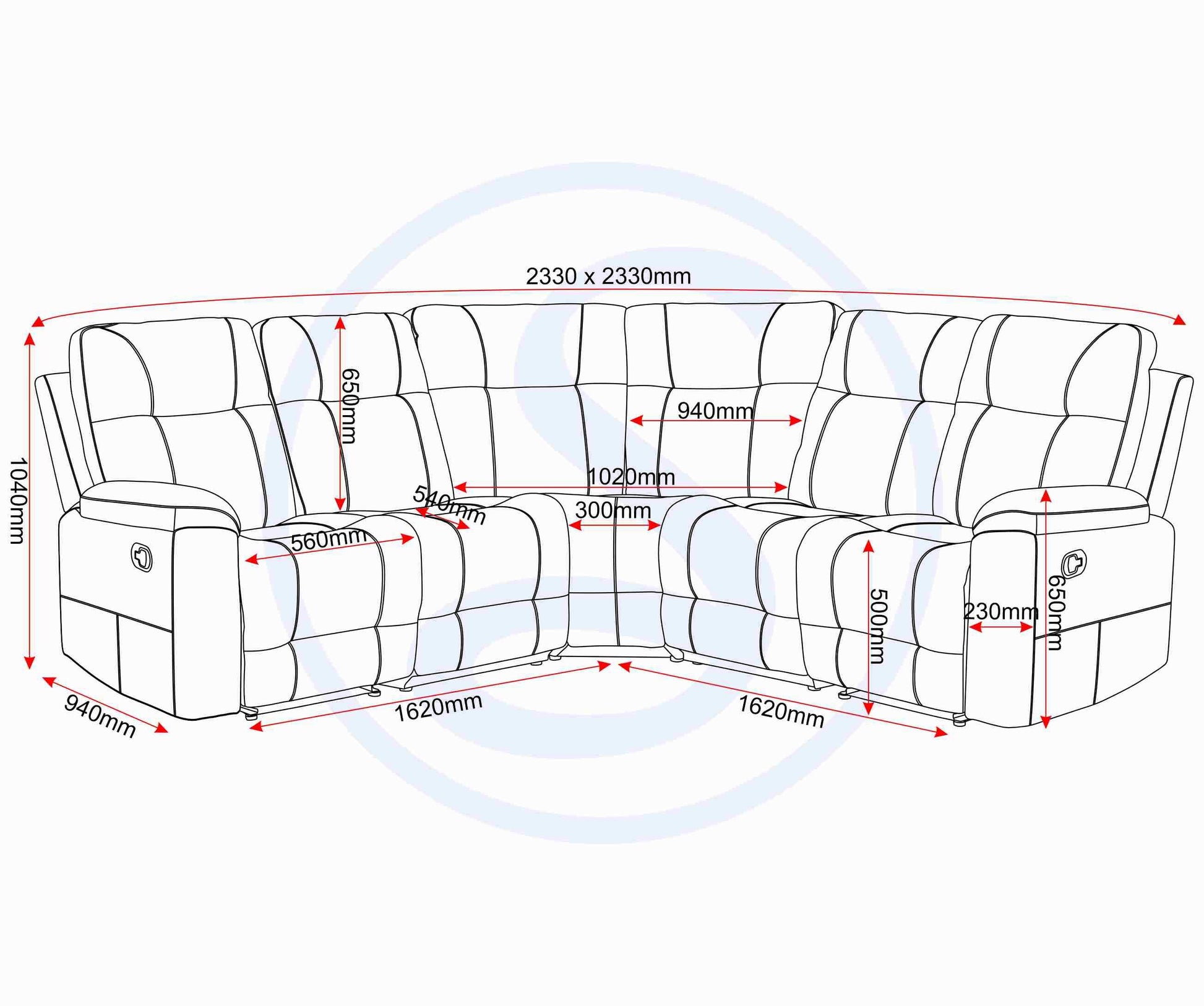 Guildford Corner Sofa – Grey Fabric dimension picture