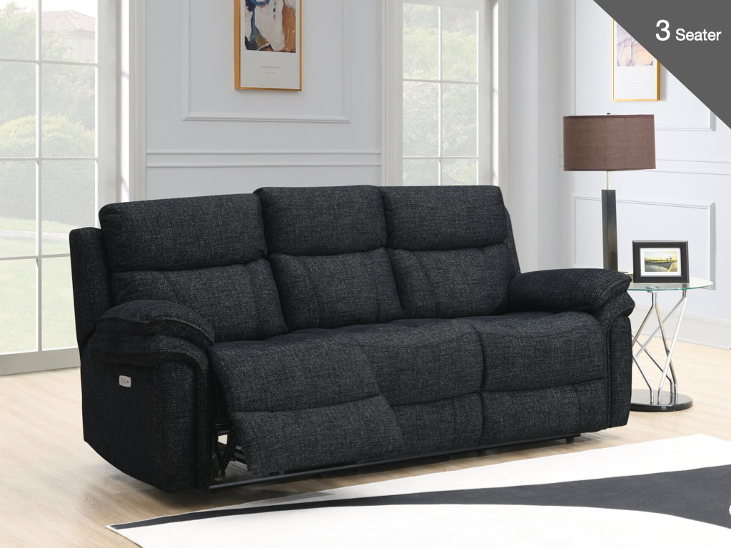 Harrow 3+2 Electric Recliner Sofa Suite - Black