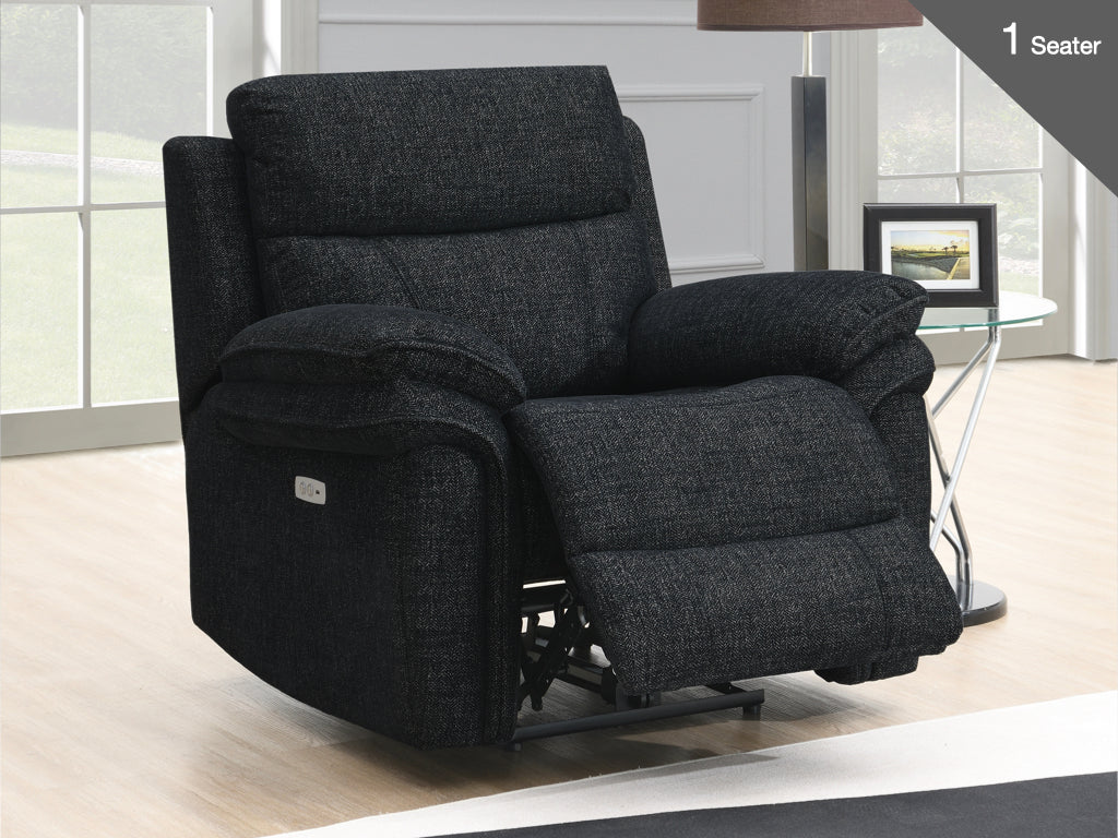 Harrow 3+1+1 Electric Recliner Sofa Suite - Black