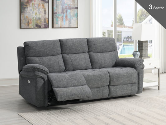 Harrow 3 Seater Electric Recliner Sofa  - Dark Grey