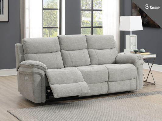 Harrow 3 Seater Electric Recliner Sofa  - Light Grey