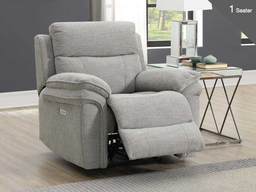 Harrow 3+1+1 Electric Recliner Sofa Suite - Light Grey
