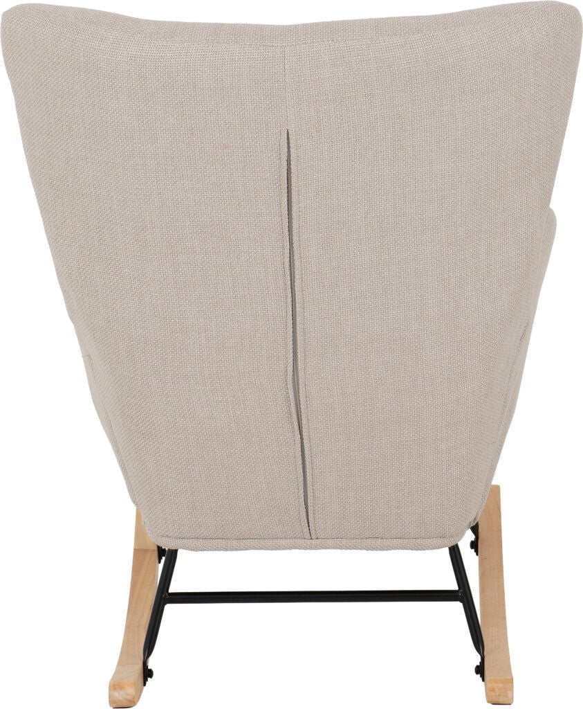 Beige armchair with wooden legs on a white background