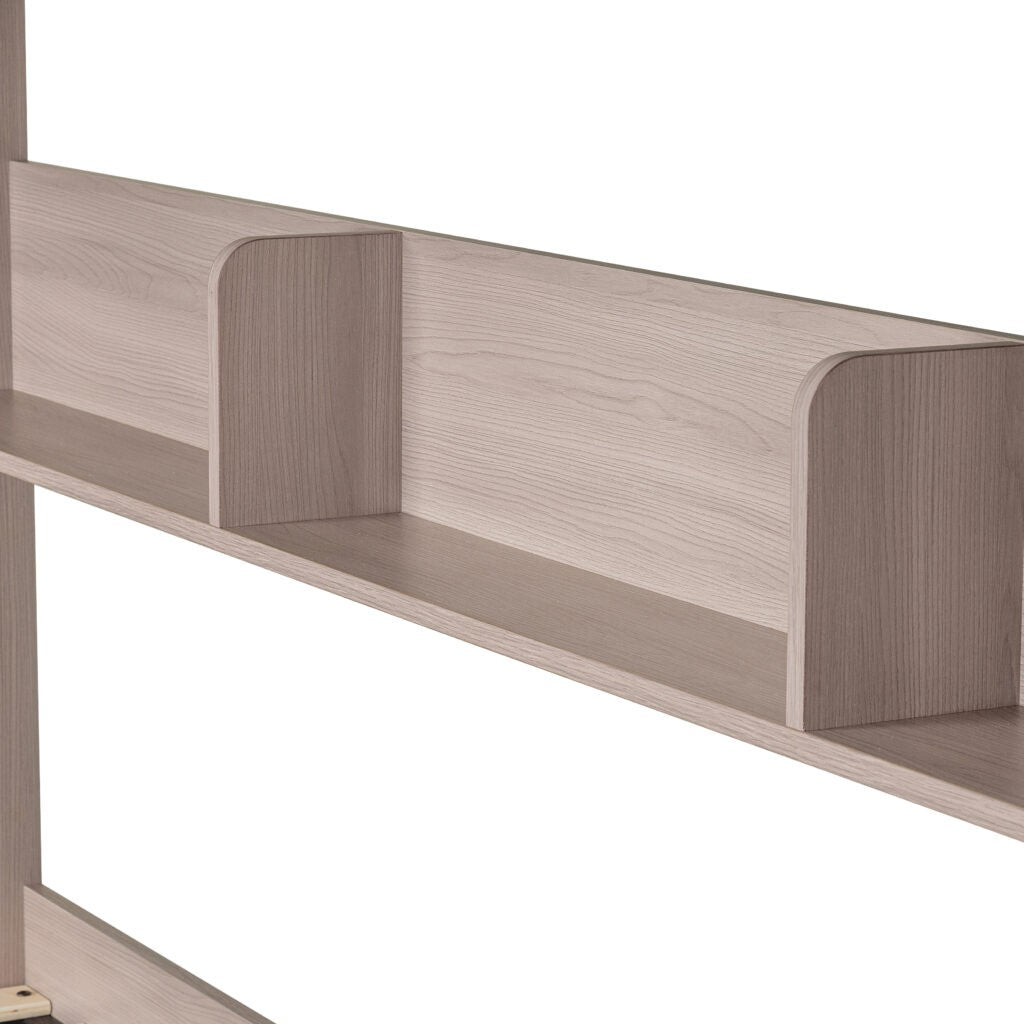 Wooden shelf with a white background
