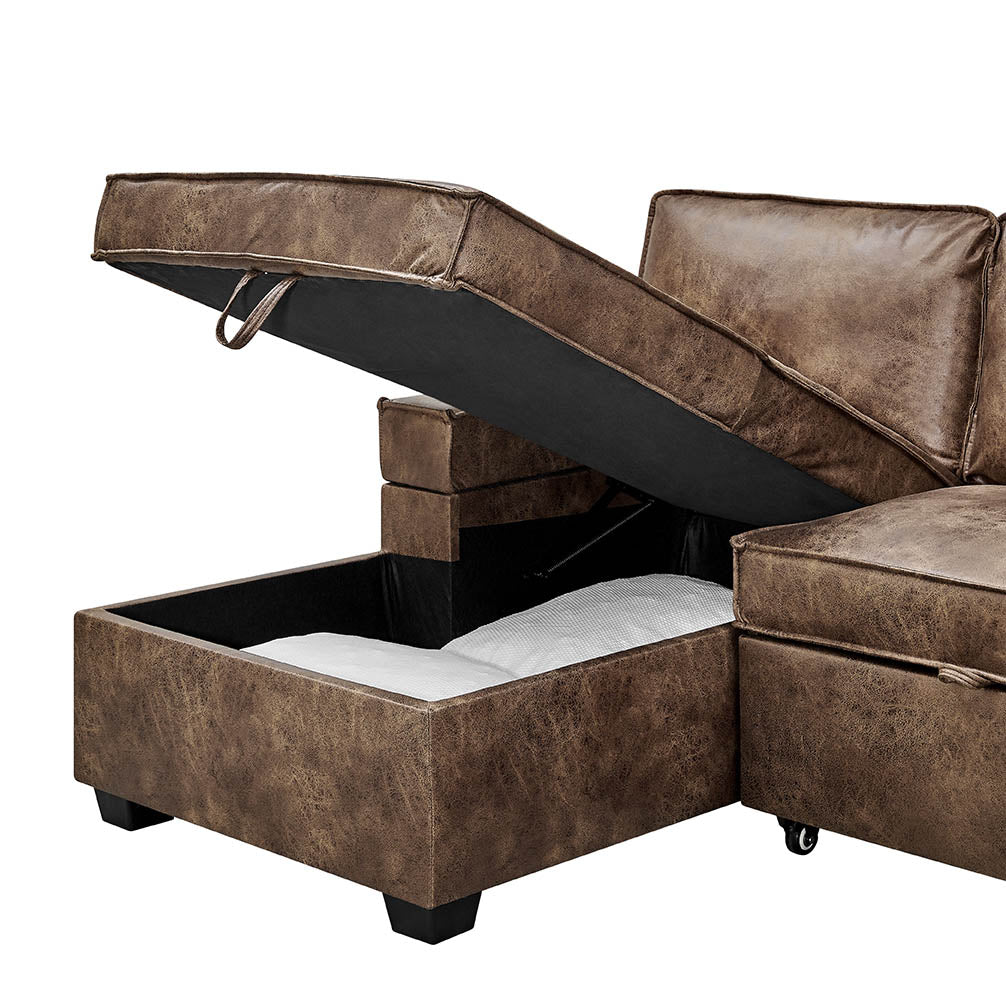 Havar Corner Sofa with Pull Out Sofa Bed & Storage - Brown Leather Aire (LHF/RHF)