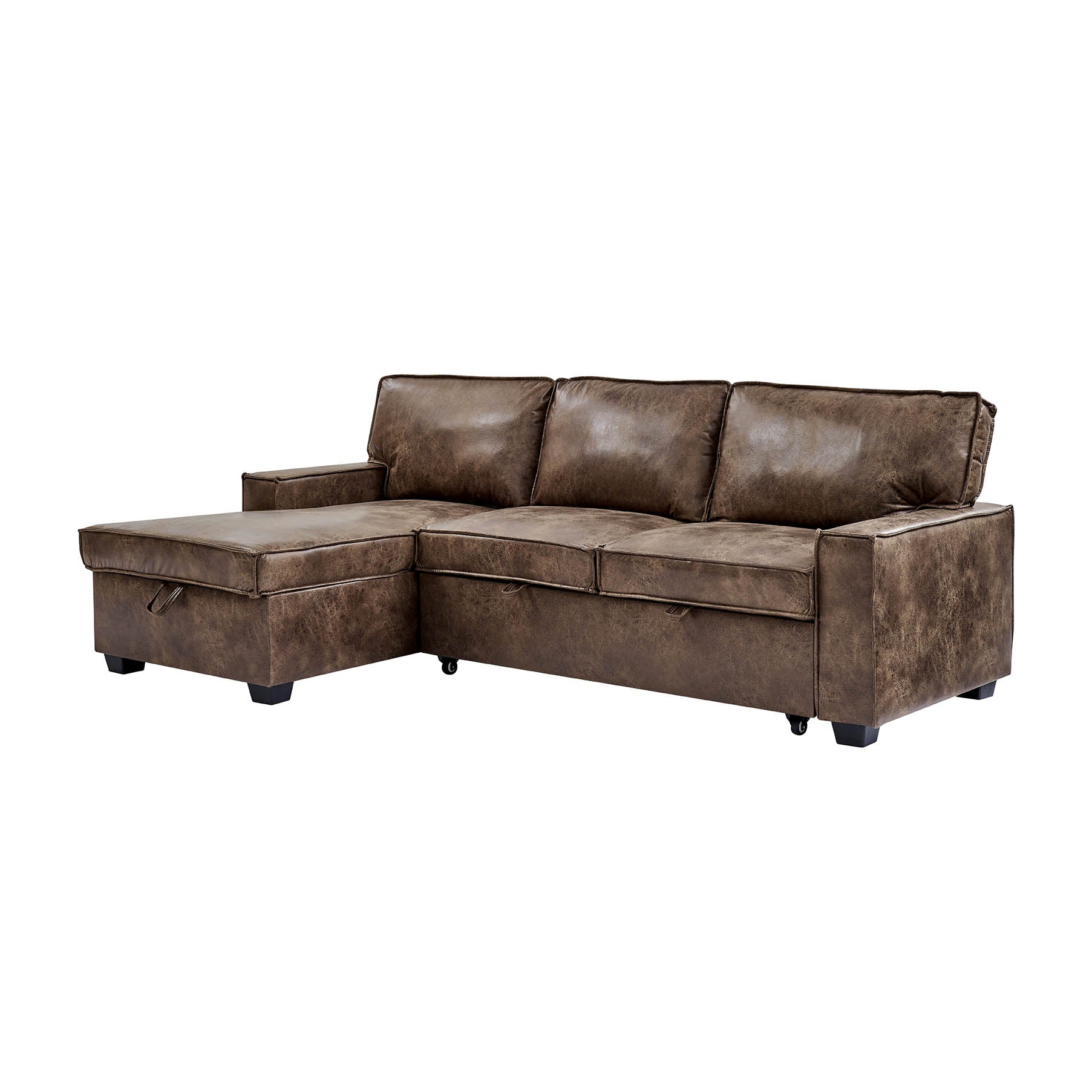 Havar Corner Sofa with Pull Out Sofa Bed & Storage - Brown Leather Aire (LHF/RHF)