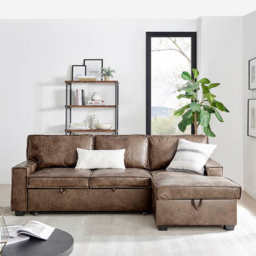 Havar Corner Sofa with Pull Out Sofa Bed & Storage - Brown Leather Aire (LHF/RHF)