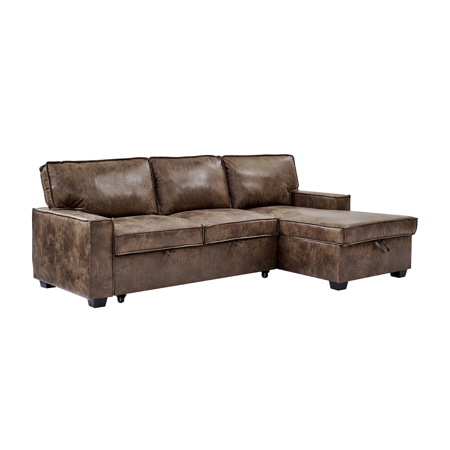 Havar Corner Sofa with Pull Out Sofa Bed & Storage - Brown Leather Aire (LHF/RHF)