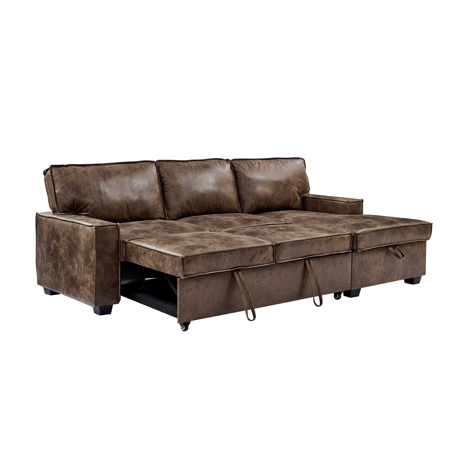 Havar Corner Sofa with Pull Out Sofa Bed & Storage - Brown Leather Aire (LHF/RHF)