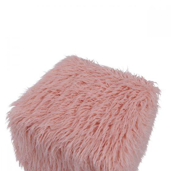 Heavy Shag Faux Sheepskin Cube Stool – Grey, Pink & Teal