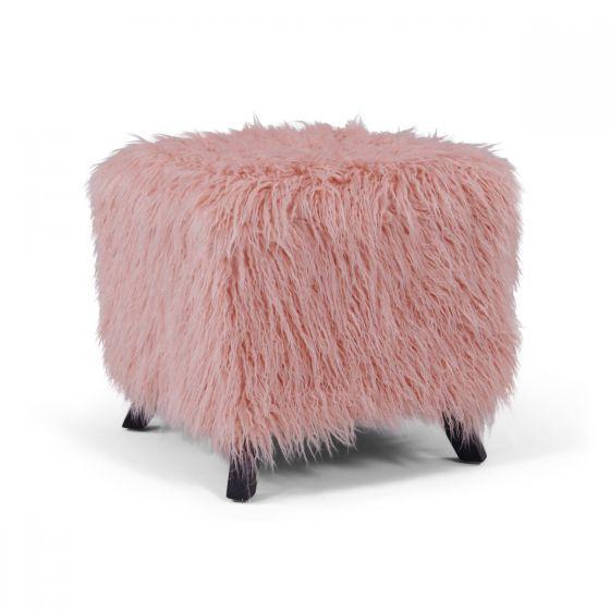 Heavy Shag Faux Sheepskin Cube Stool – Grey, Pink & Teal
