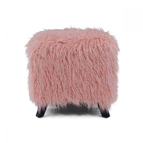 Heavy Shag Faux Sheepskin Cube Stool – Grey, Pink & Teal