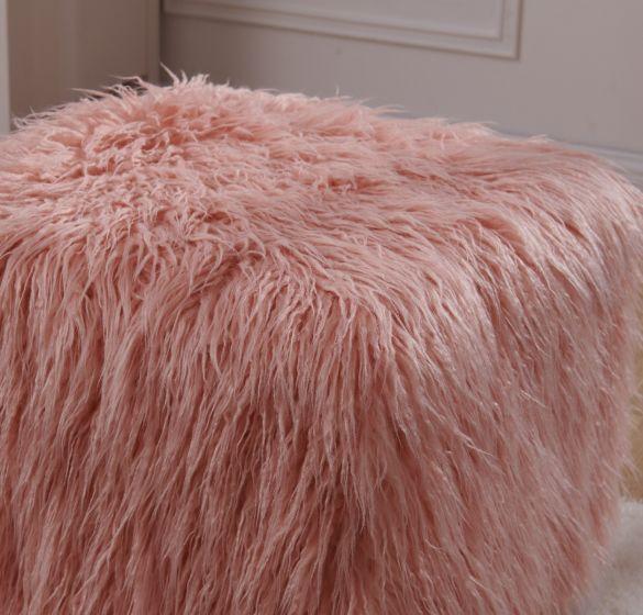 Heavy Shag Faux Sheepskin Cube Stool – Grey, Pink & Teal